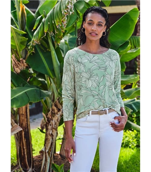 Printed Boat Neck Top